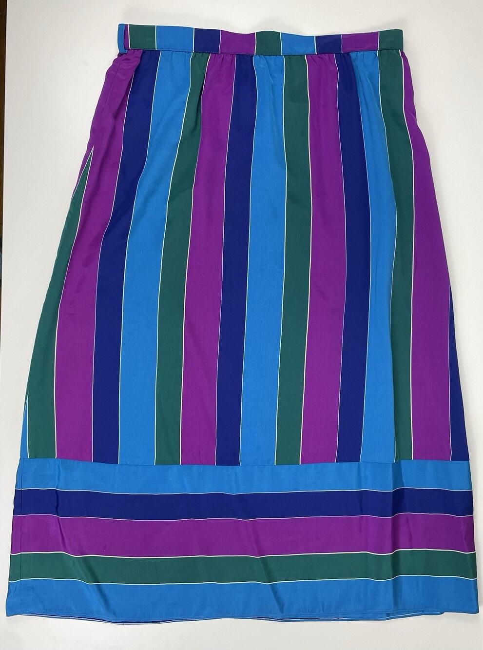 VNTG 1980s Maximalist Whimsical Women's Satin Midi Skirt Color Block Eclectic